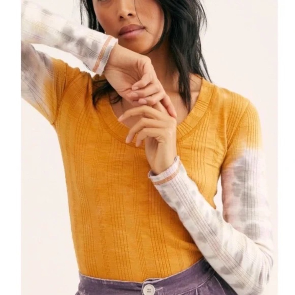 Free People We The Free Big Sur Gold Tie Dye Top ~ Size Small